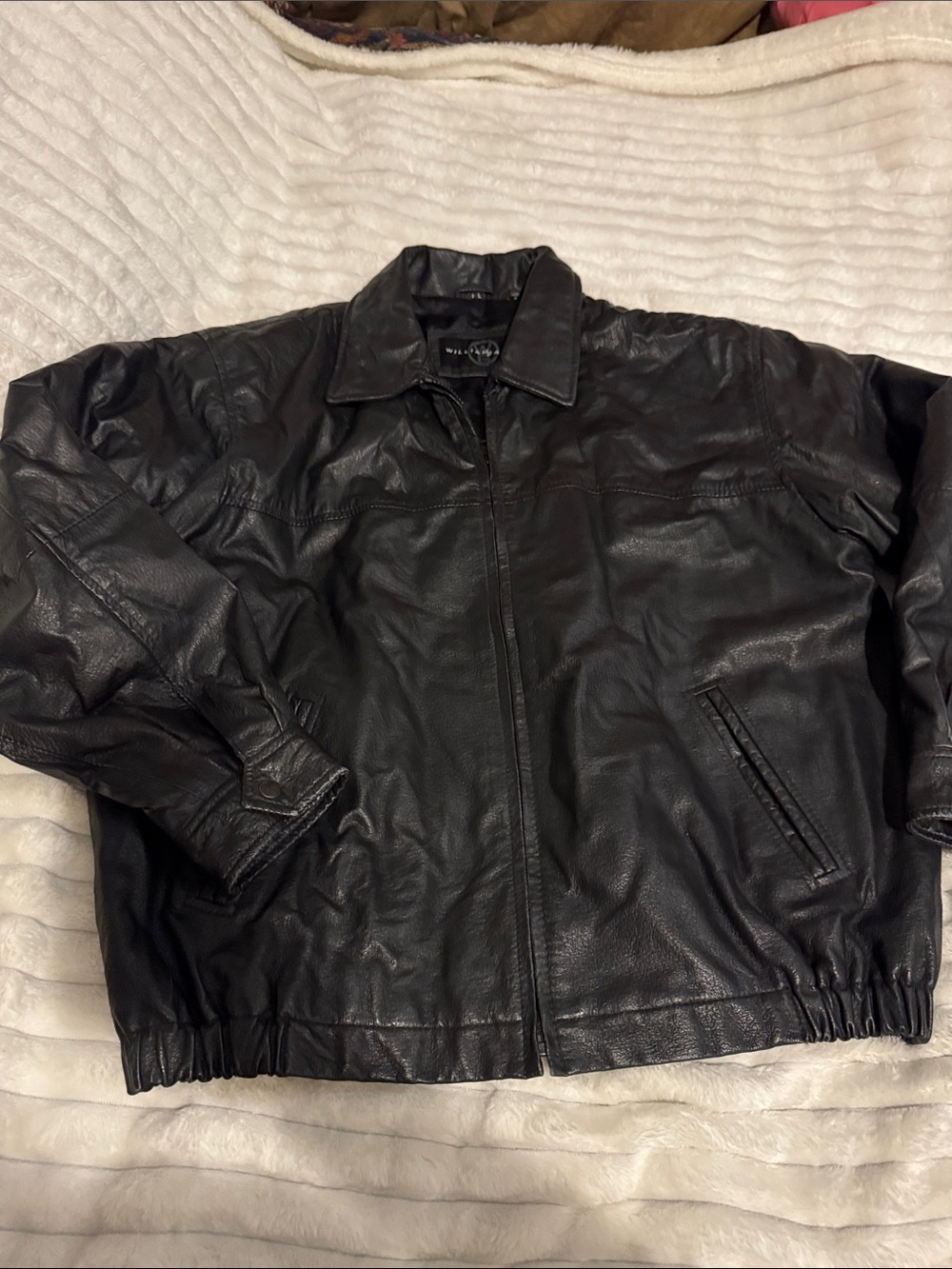 William Barry Watershed Black Full Zip Up Snap Sleeve Leather Jacket size L